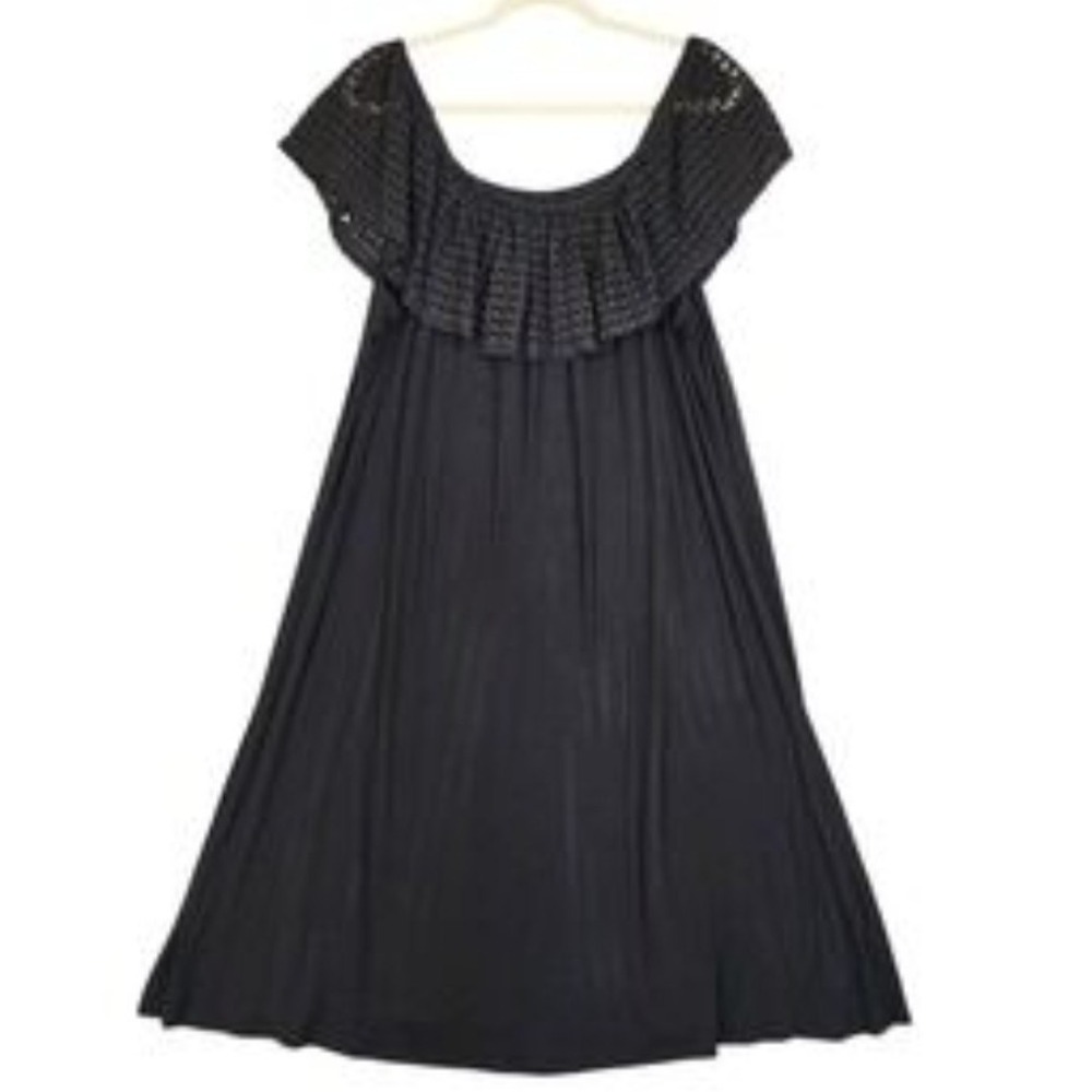 Lane Bryant Plus 26/28 Crochet Black Maxi Dress Witchy Whimsigoth Flowy #670